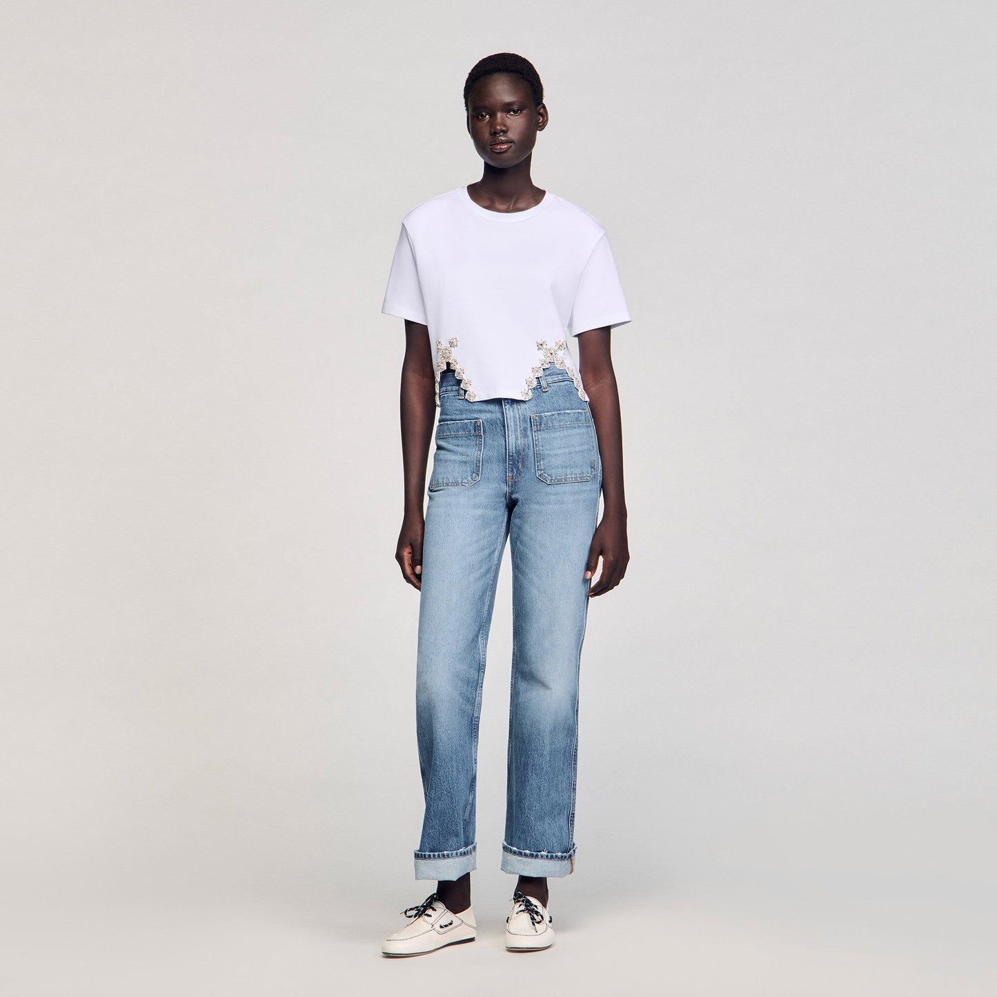 Sandro Rhinestone crop top White