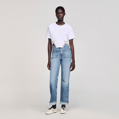 Sandro Rhinestone crop top White