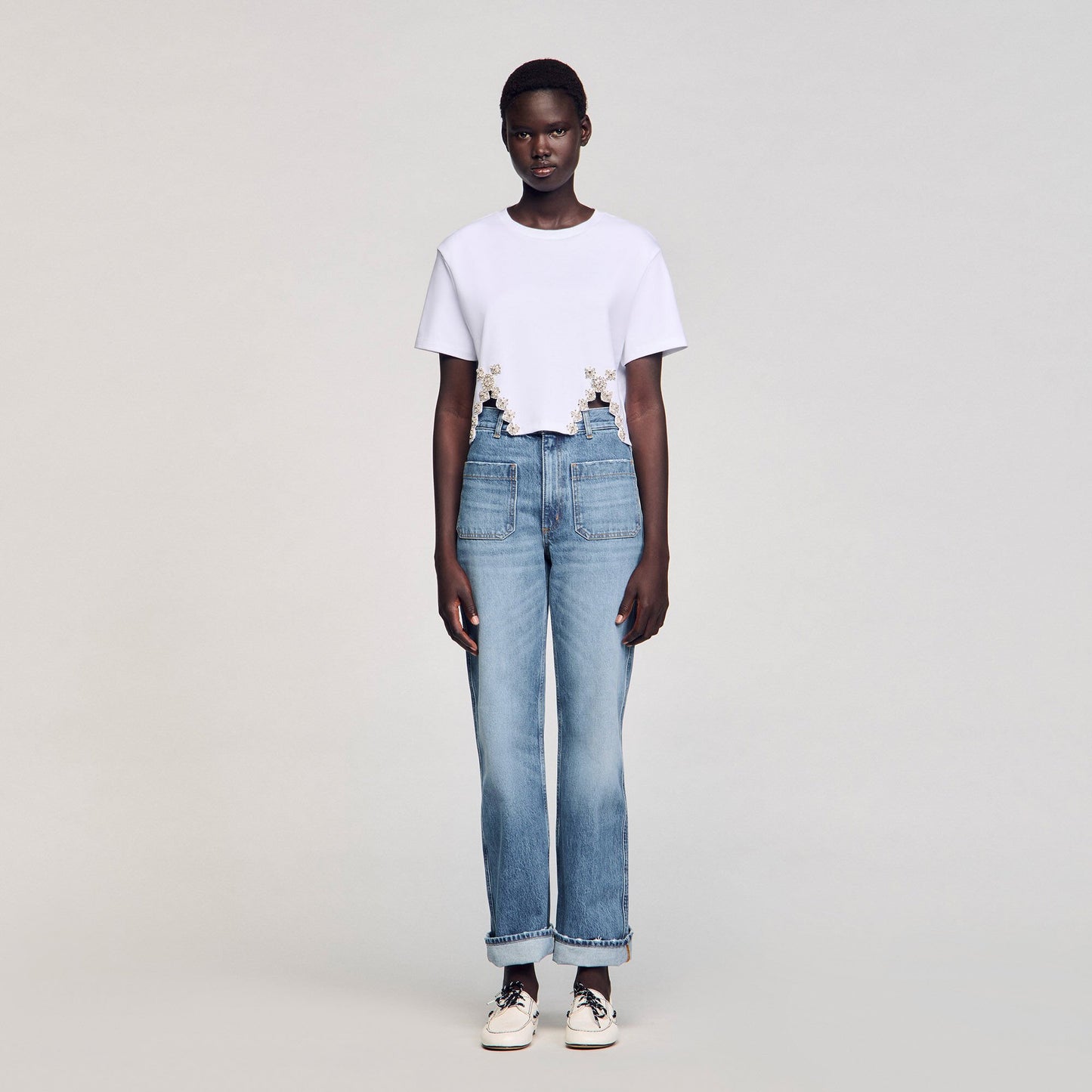 Sandro Rhinestone crop top White