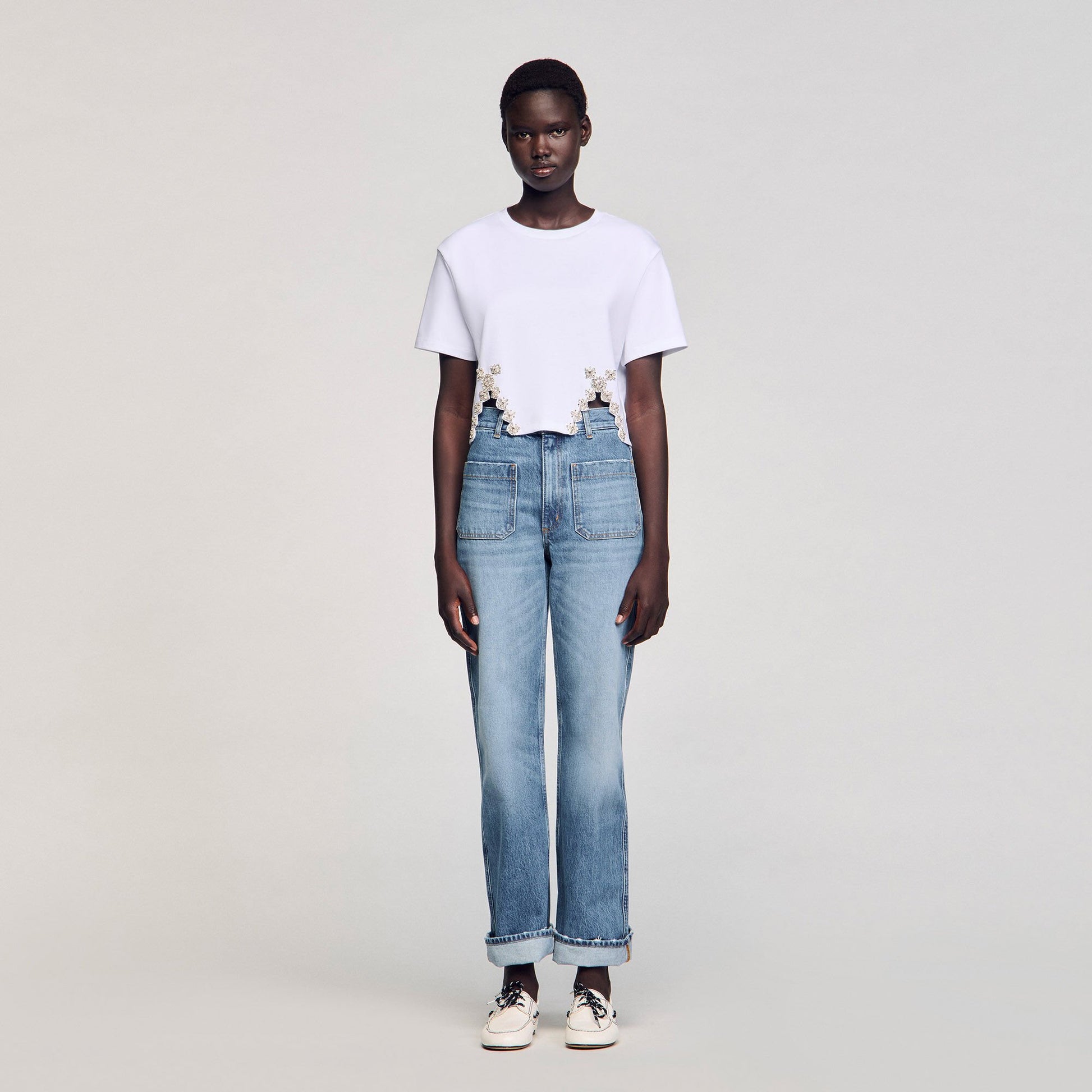 Sandro Rhinestone crop top White