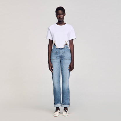 Sandro Rhinestone crop top White