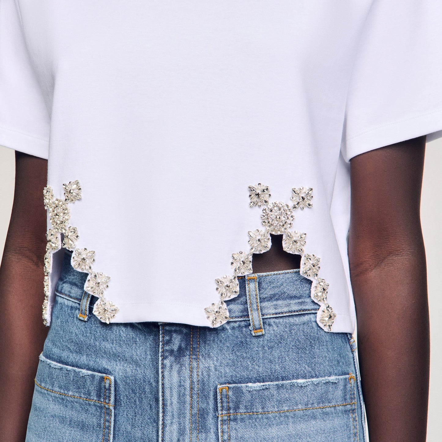 Sandro Rhinestone crop top White