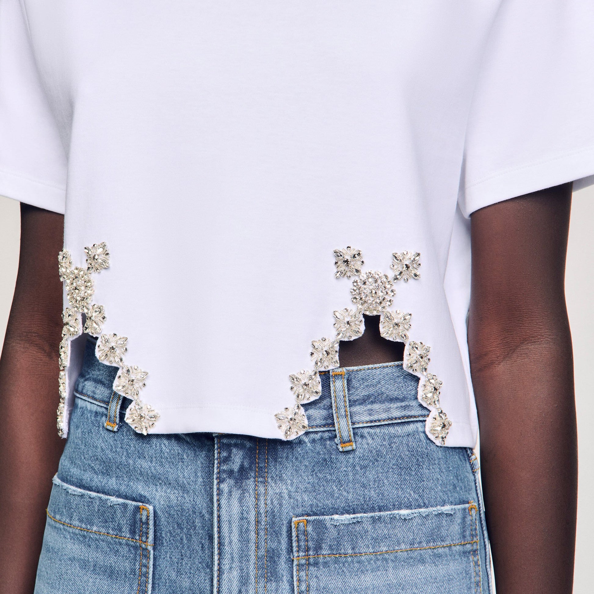 Sandro Rhinestone crop top White