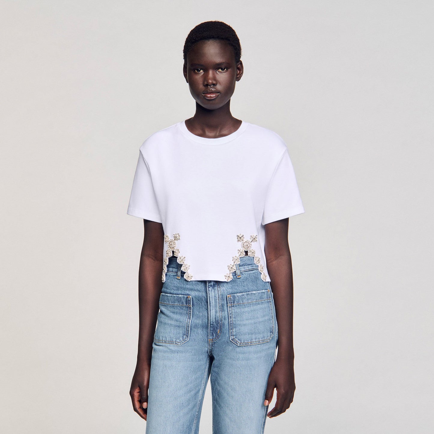 Sandro Rhinestone crop top White