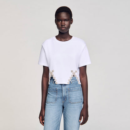 Sandro Rhinestone crop top White