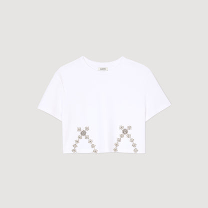 Sandro Rhinestone crop top White