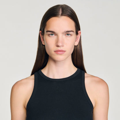 Sandro Embroidered vest top Black