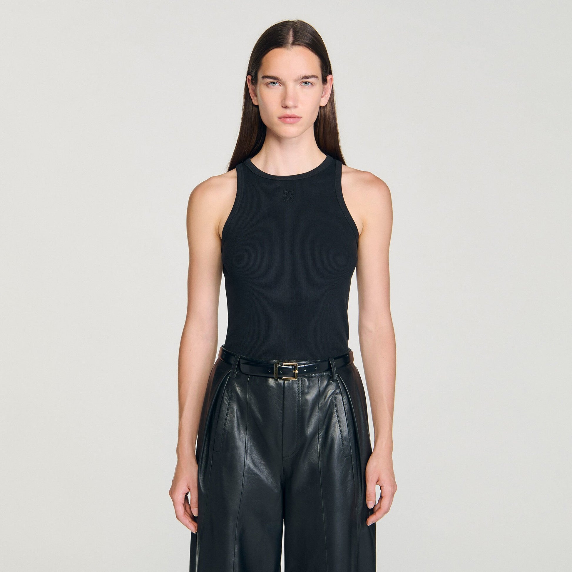 Sandro Embroidered vest top Black