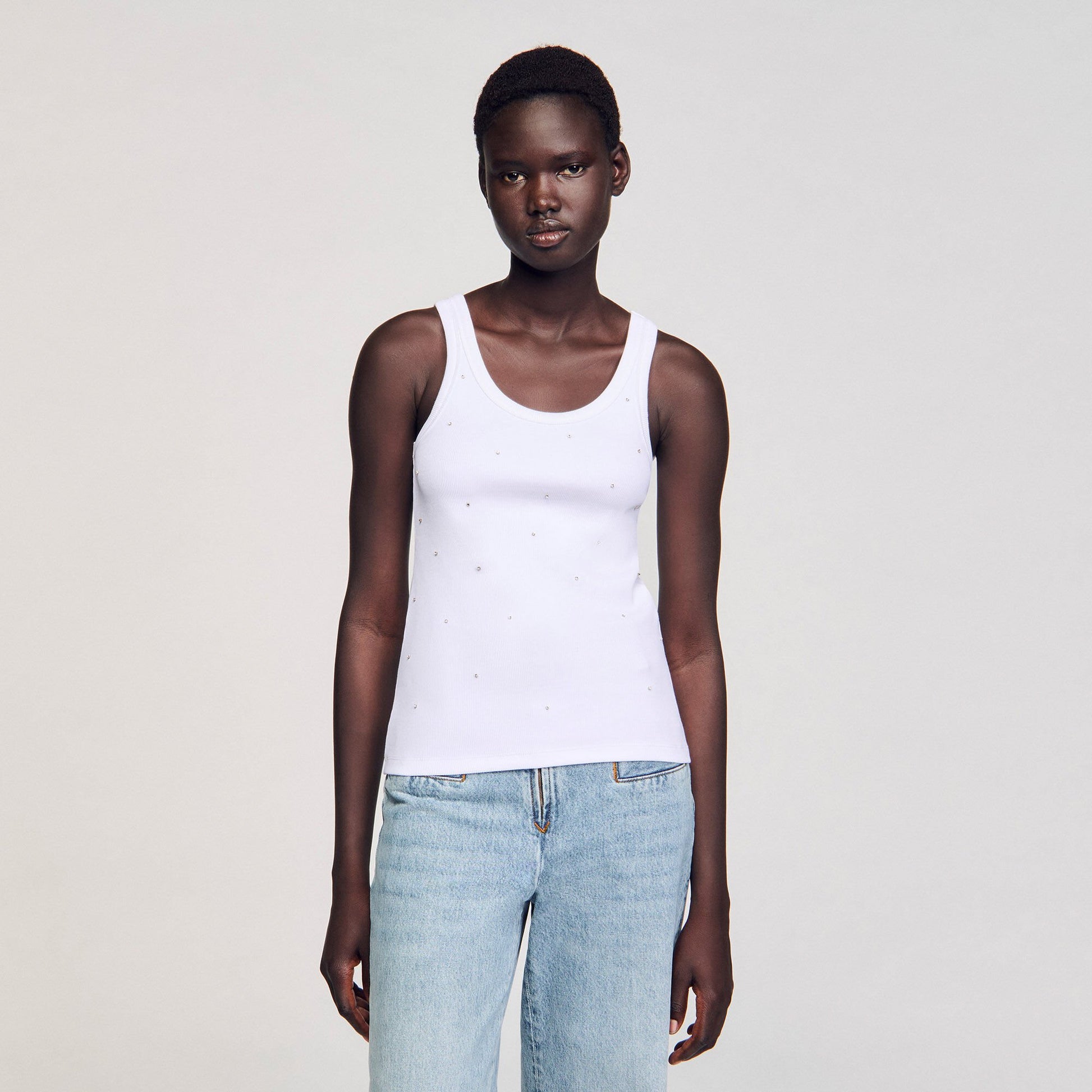 Sandro Vest top with rhinestones White