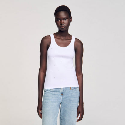 Sandro Vest top with rhinestones White