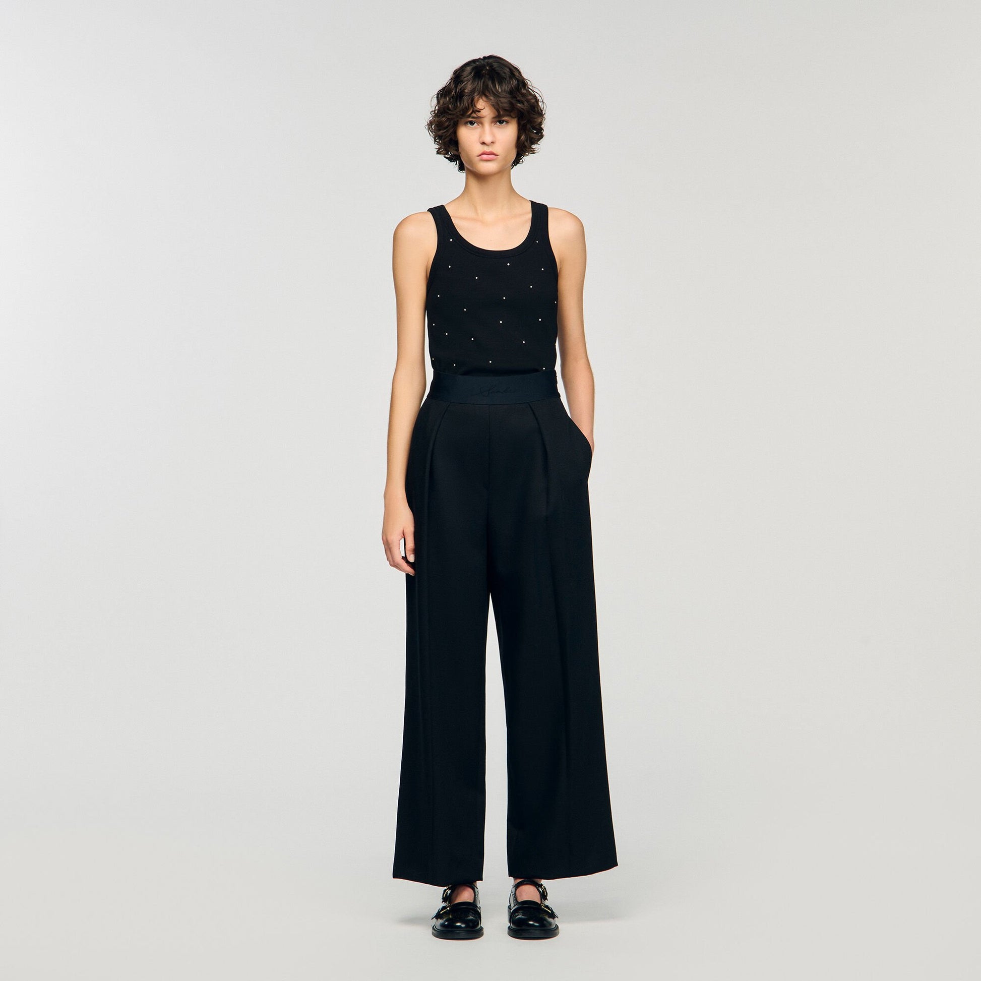 Sandro Jersey tank with rhinestones Black