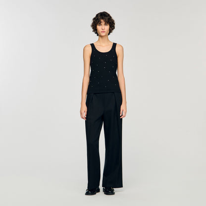 Sandro Jersey tank with rhinestones Black