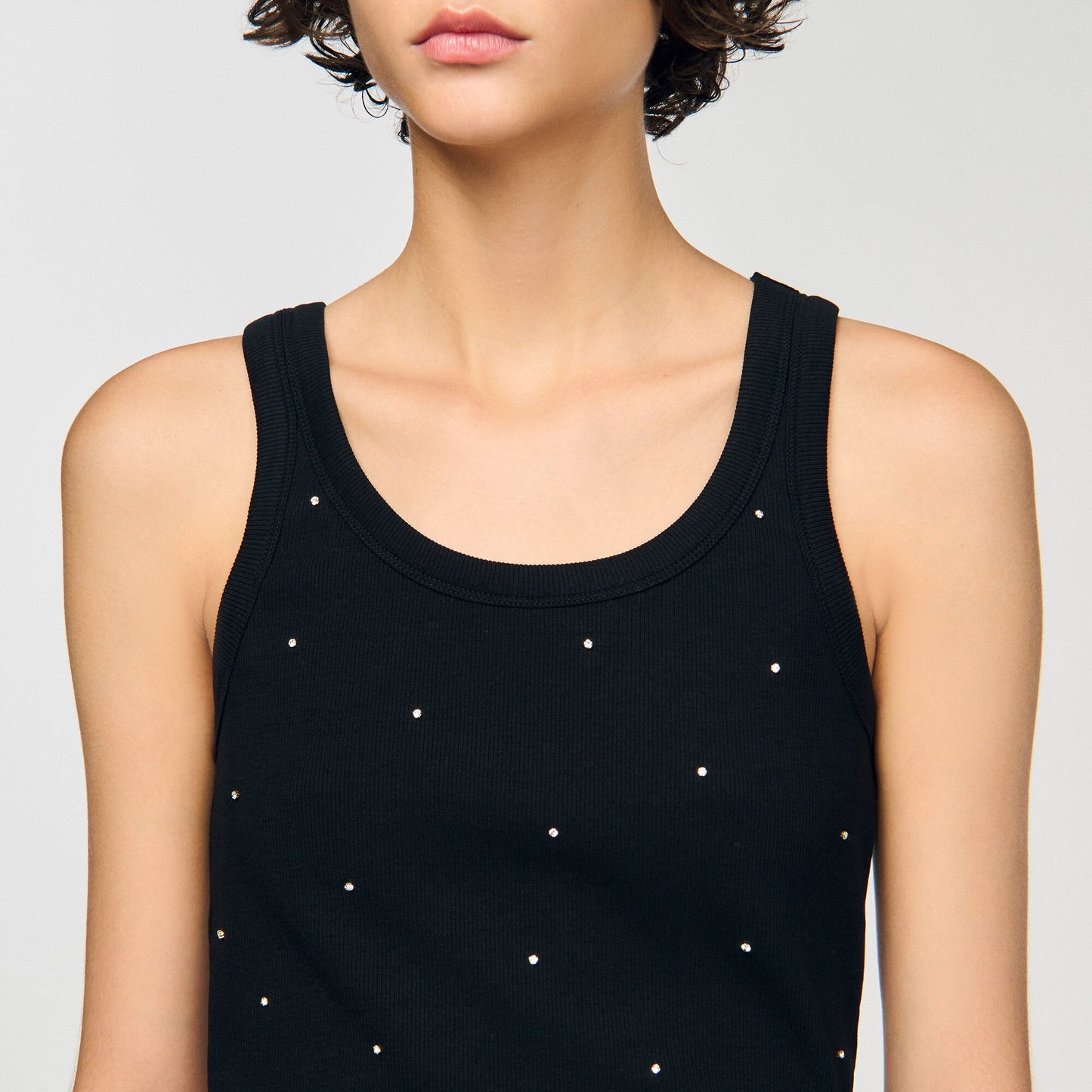 Sandro Jersey tank with rhinestones Black