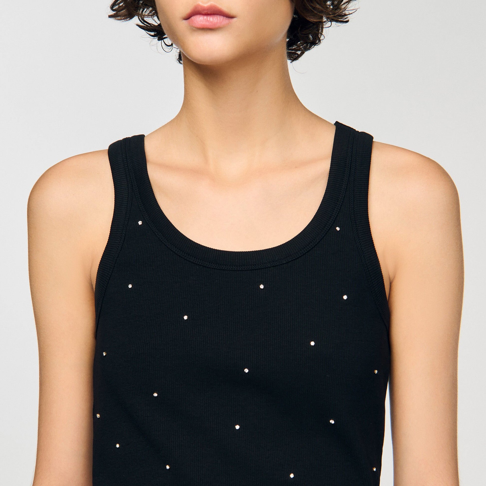 Sandro Jersey tank with rhinestones Black