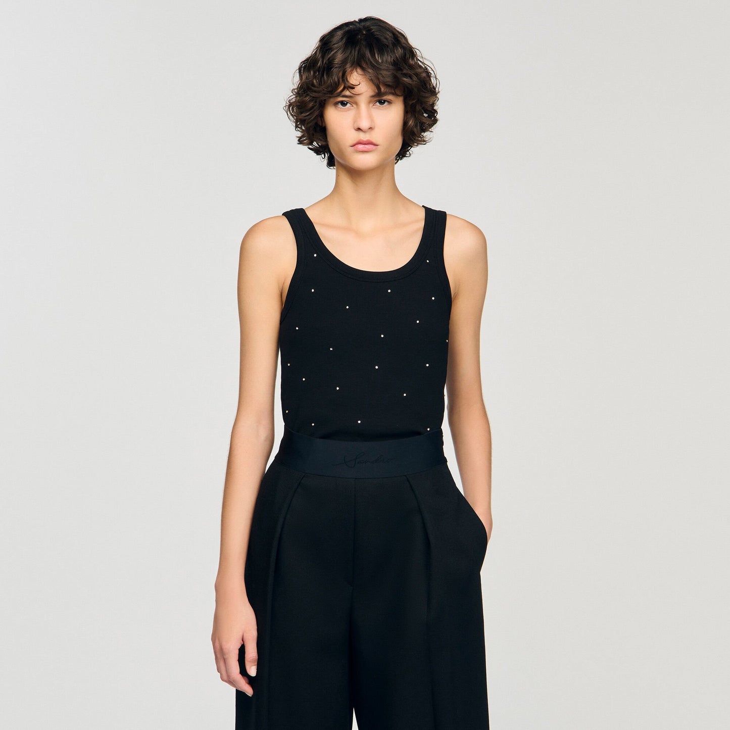 Sandro Jersey tank with rhinestones Black