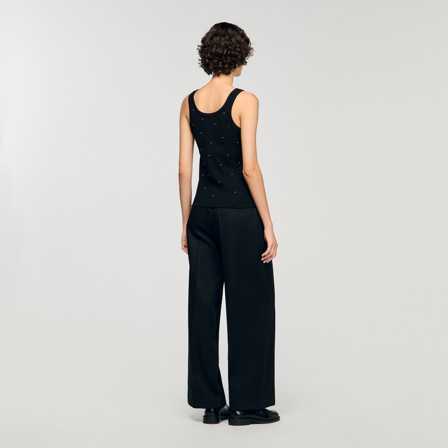 Sandro Jersey tank with rhinestones Black