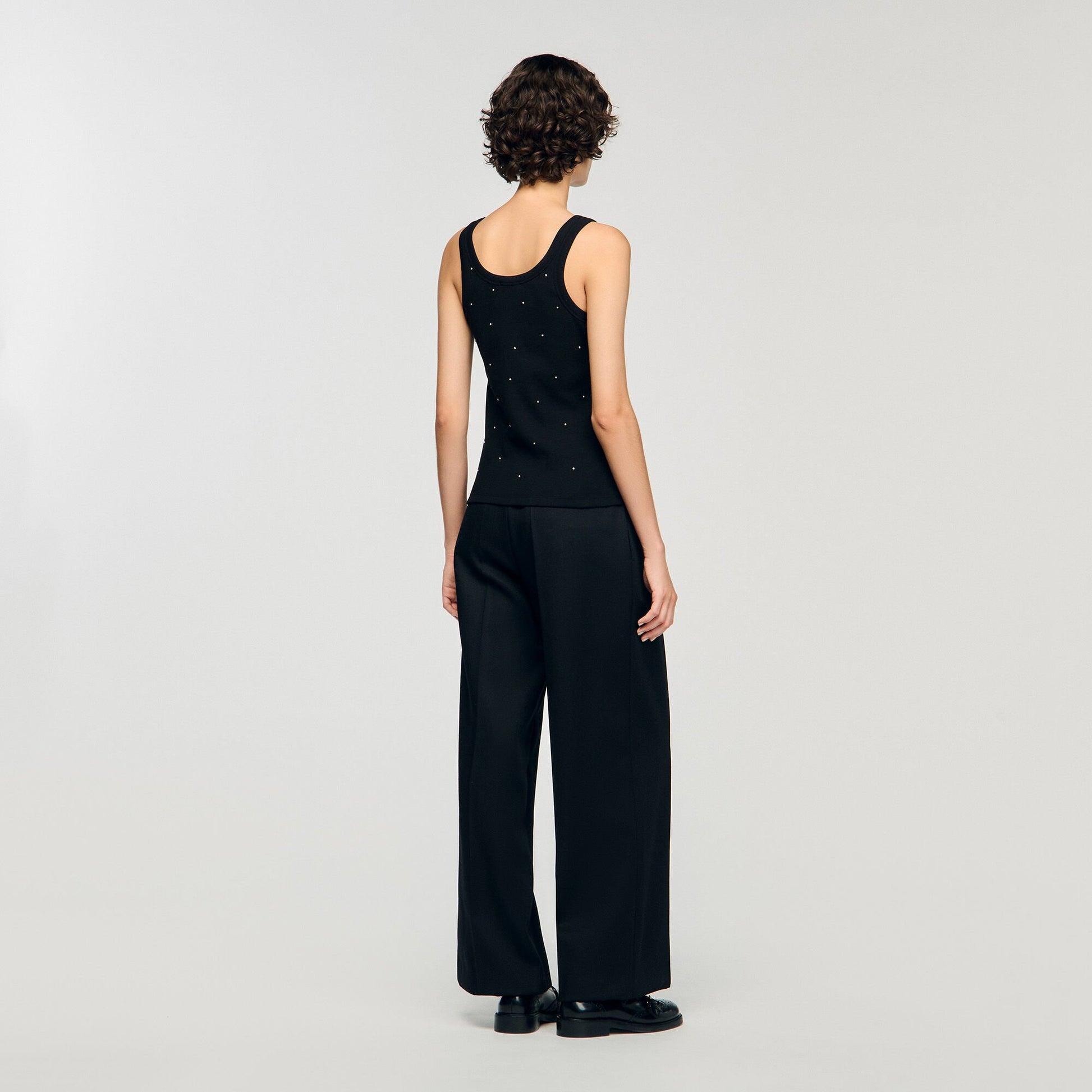 Sandro Jersey tank with rhinestones Black