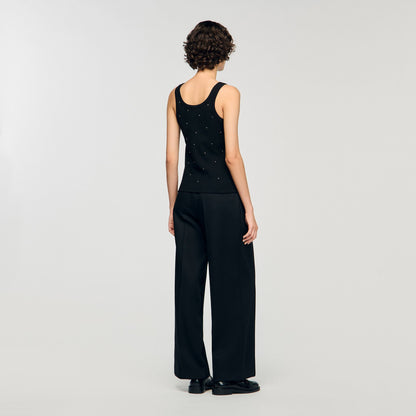 Sandro Jersey tank with rhinestones Black