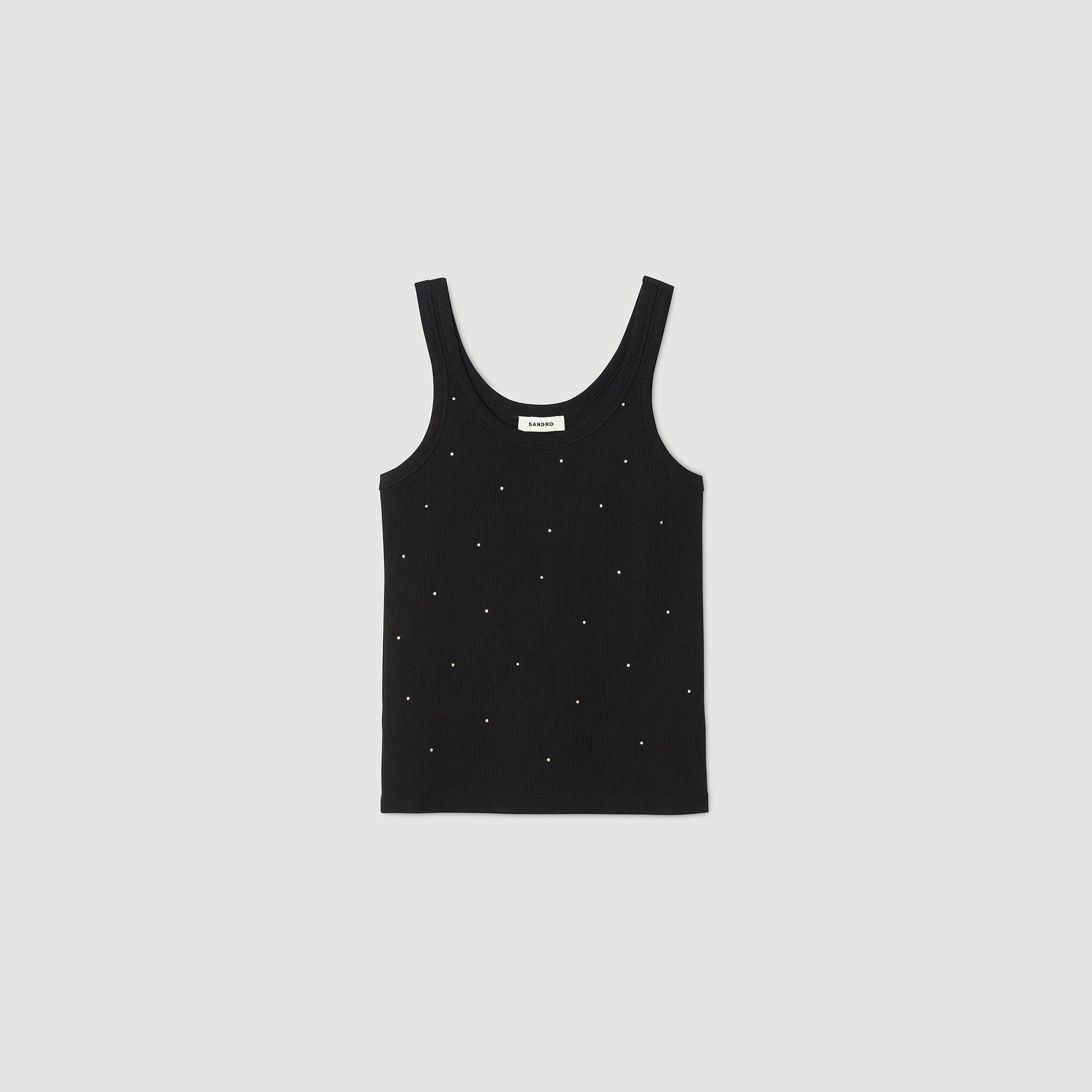 Sandro Jersey tank with rhinestones Black