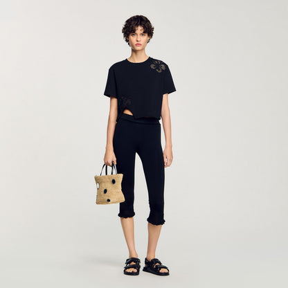 Sandro Floral embroidery T-shirt Black