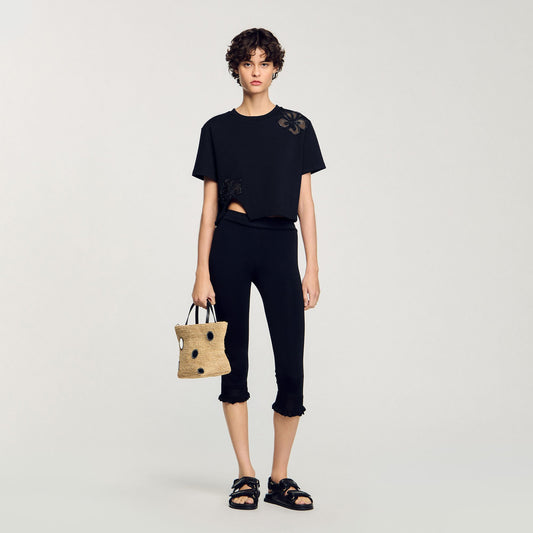 Sandro Floral embroidery T-shirt Black