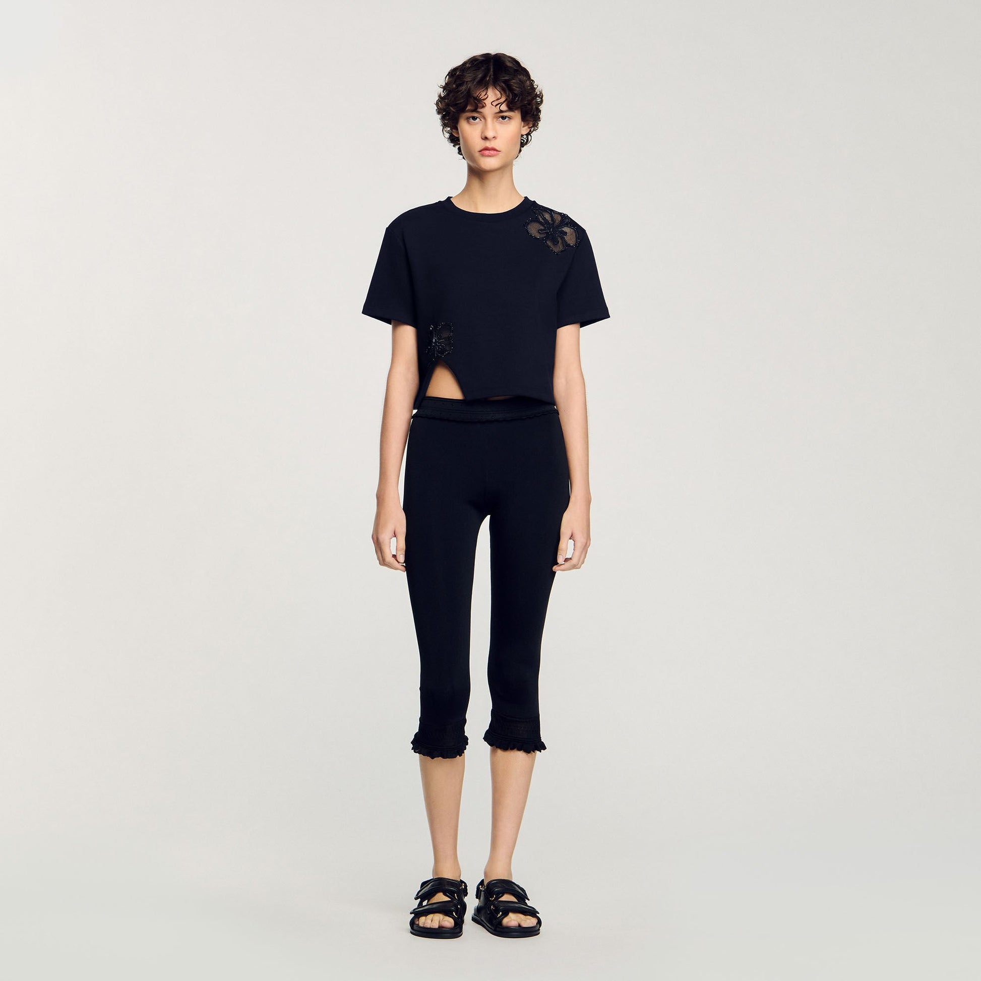 Sandro Floral embroidery T-shirt Black