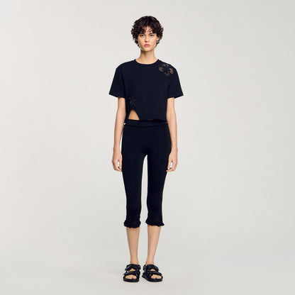 Sandro Floral embroidery T-shirt Black