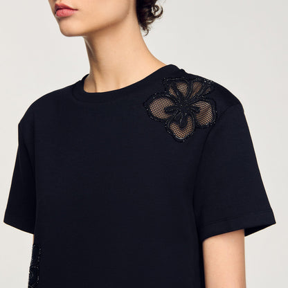Sandro Floral embroidery T-shirt Black