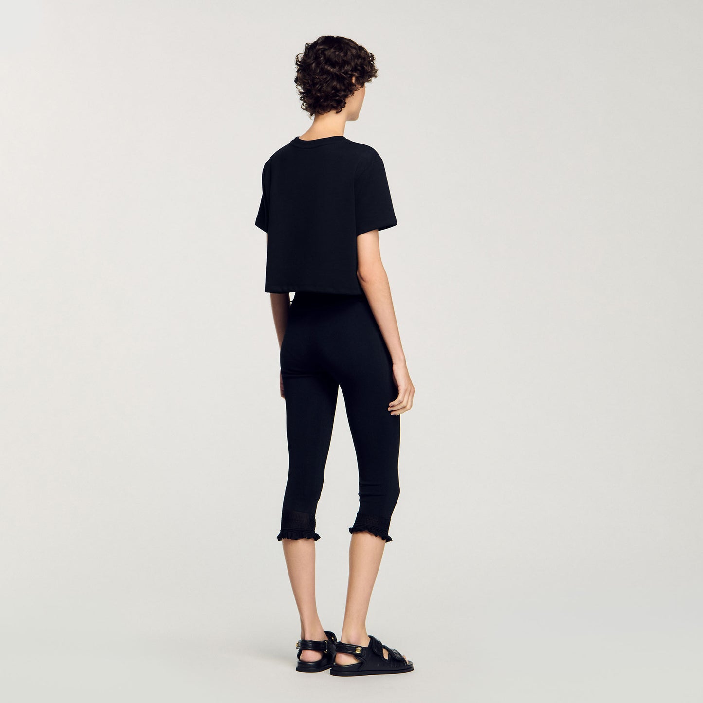 Sandro Floral embroidery T-shirt Black