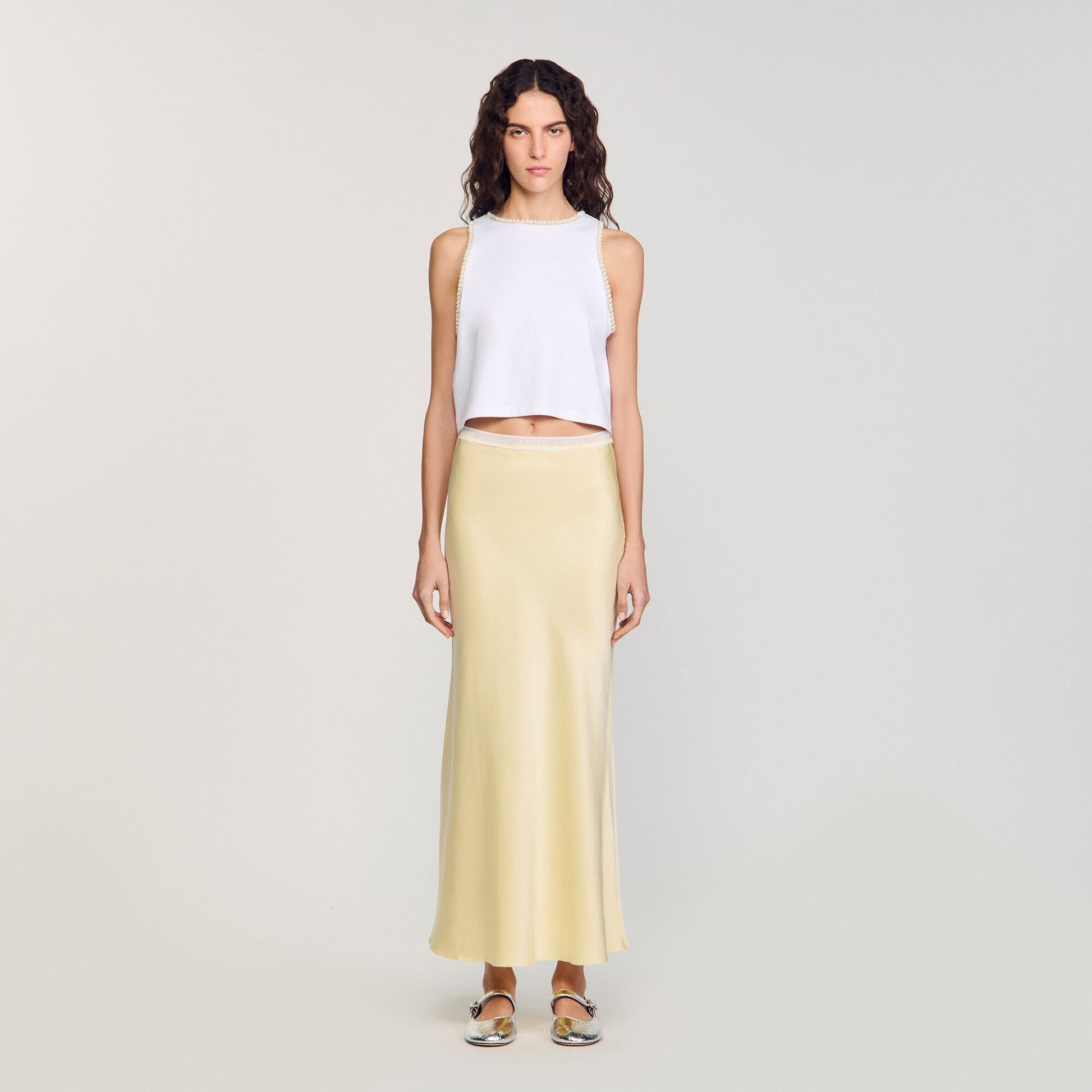 Sandro Beaded crop top Ecru