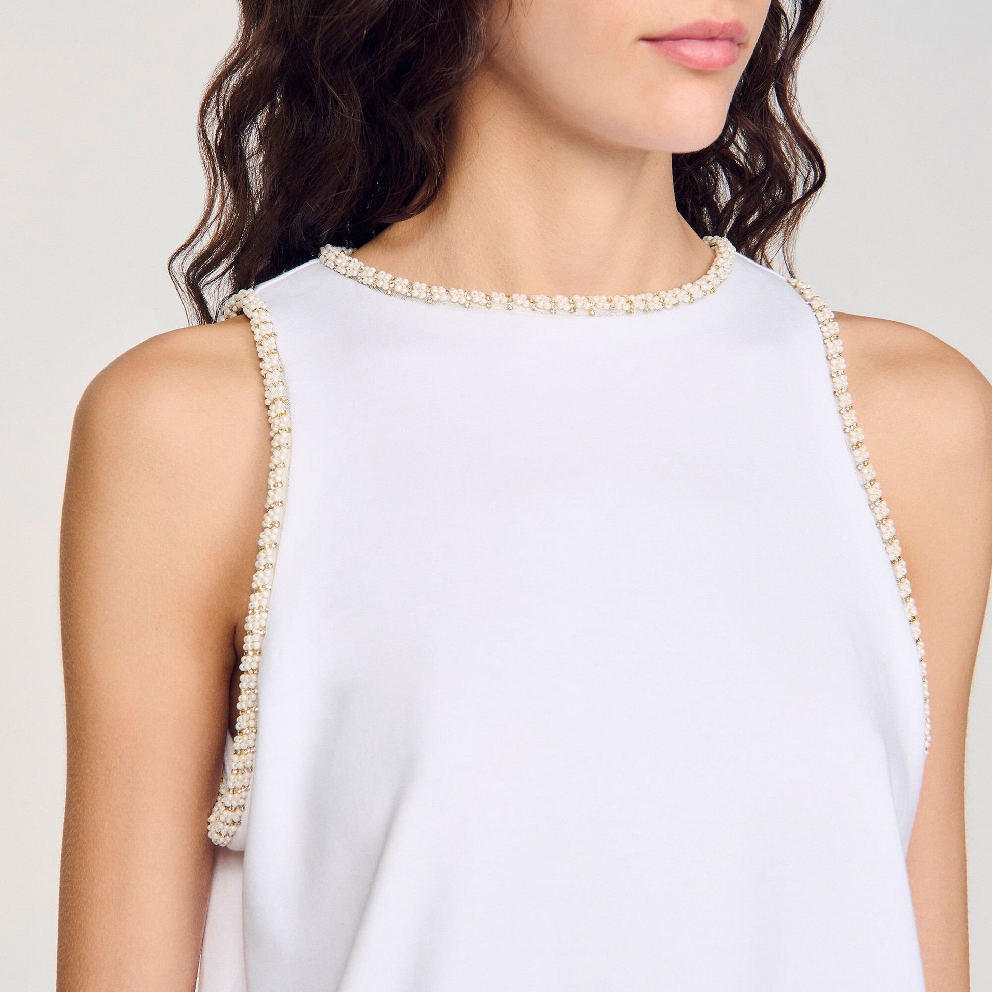 Sandro Beaded crop top Ecru