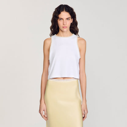 Sandro Beaded crop top Ecru