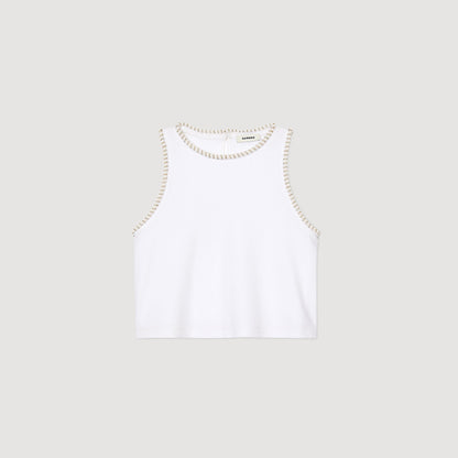 Sandro Beaded crop top Ecru
