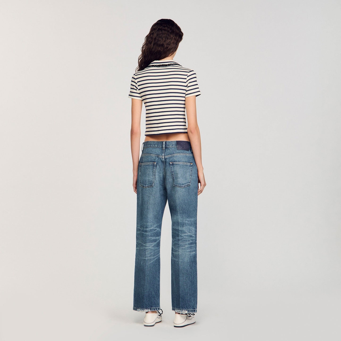 Sandro Striped polo shirt Ecru / Navy