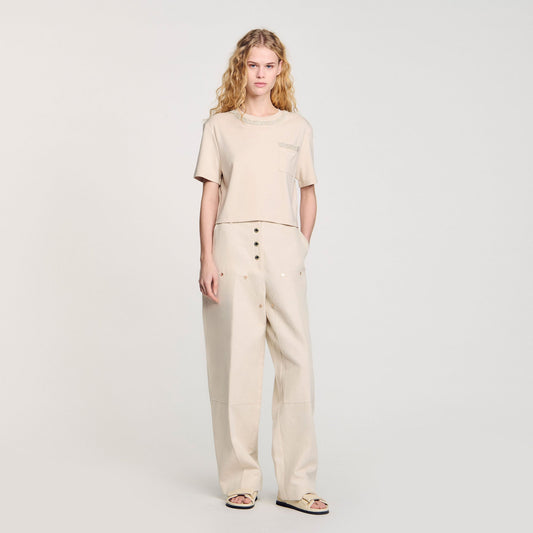 Sandro T-shirt with rhinestone details Beige