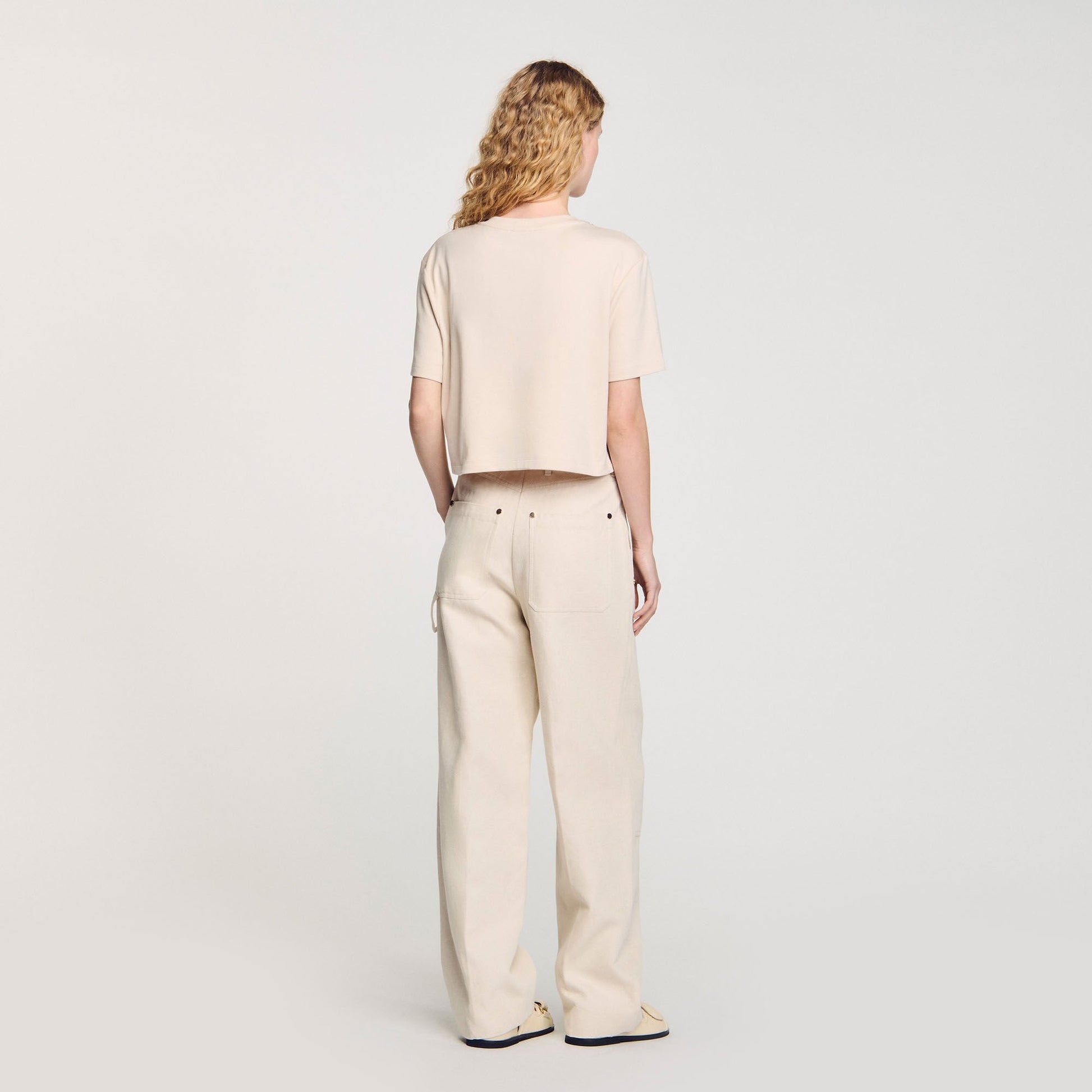 Sandro T-shirt with rhinestone details Beige