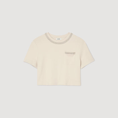 Sandro T-shirt with rhinestone details Beige