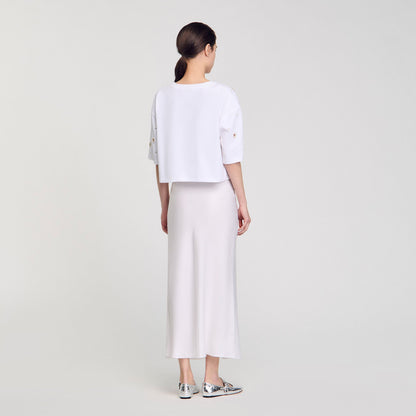 Sandro Cropped pearl bead T-shirt White