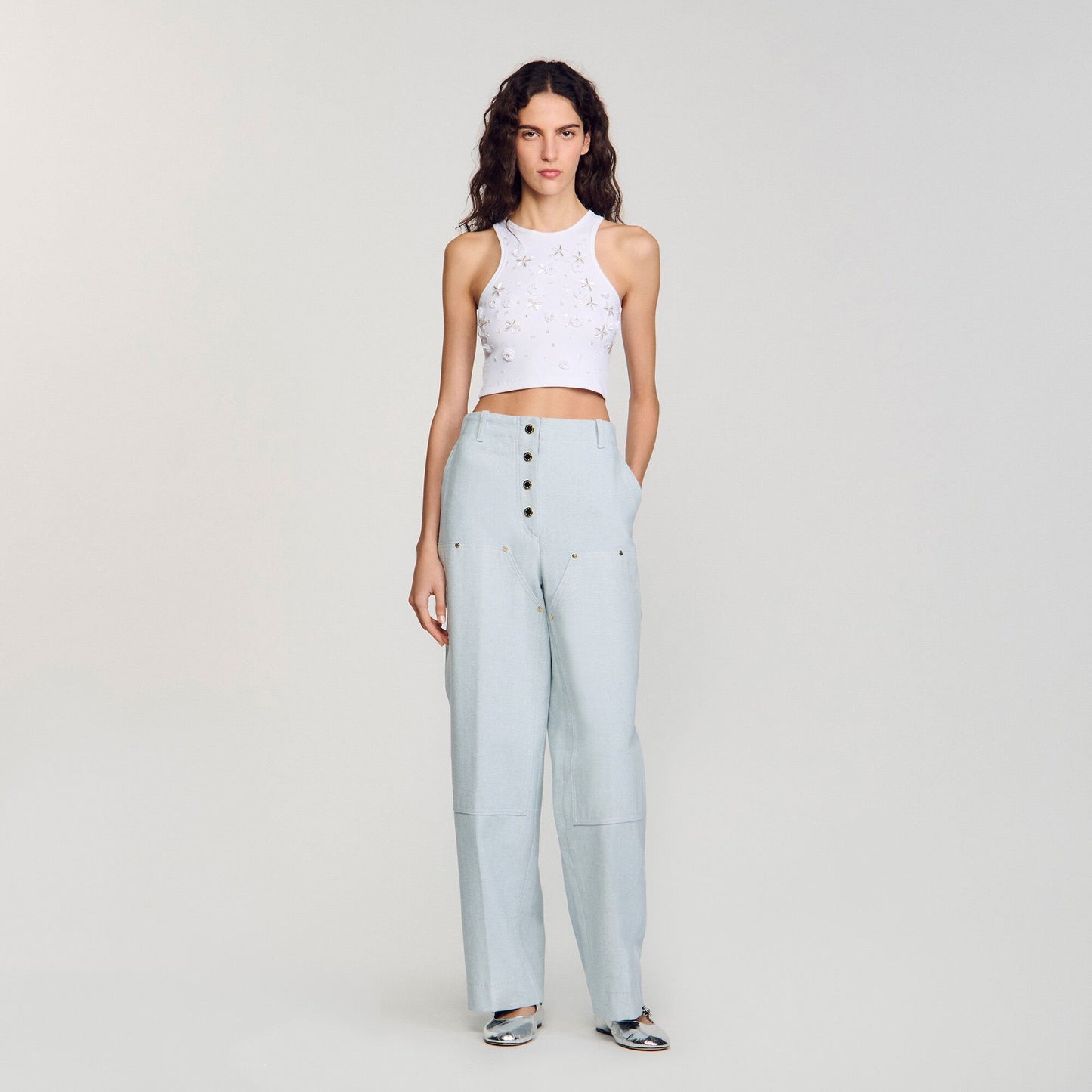Sandro Beaded and rhinestone tank top White
