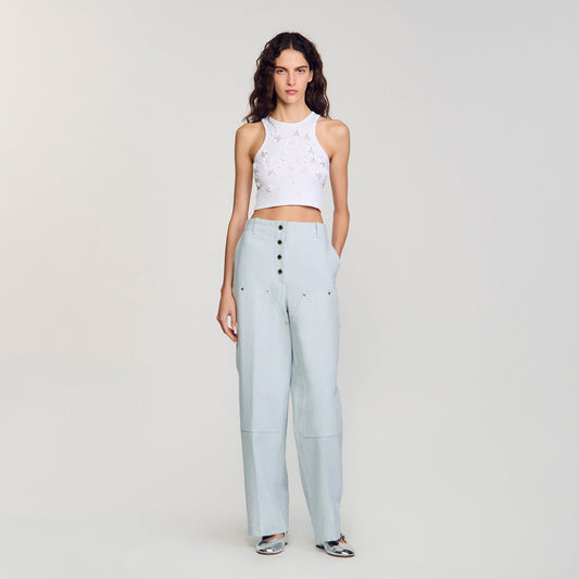 Sandro Beaded and rhinestone tank top White