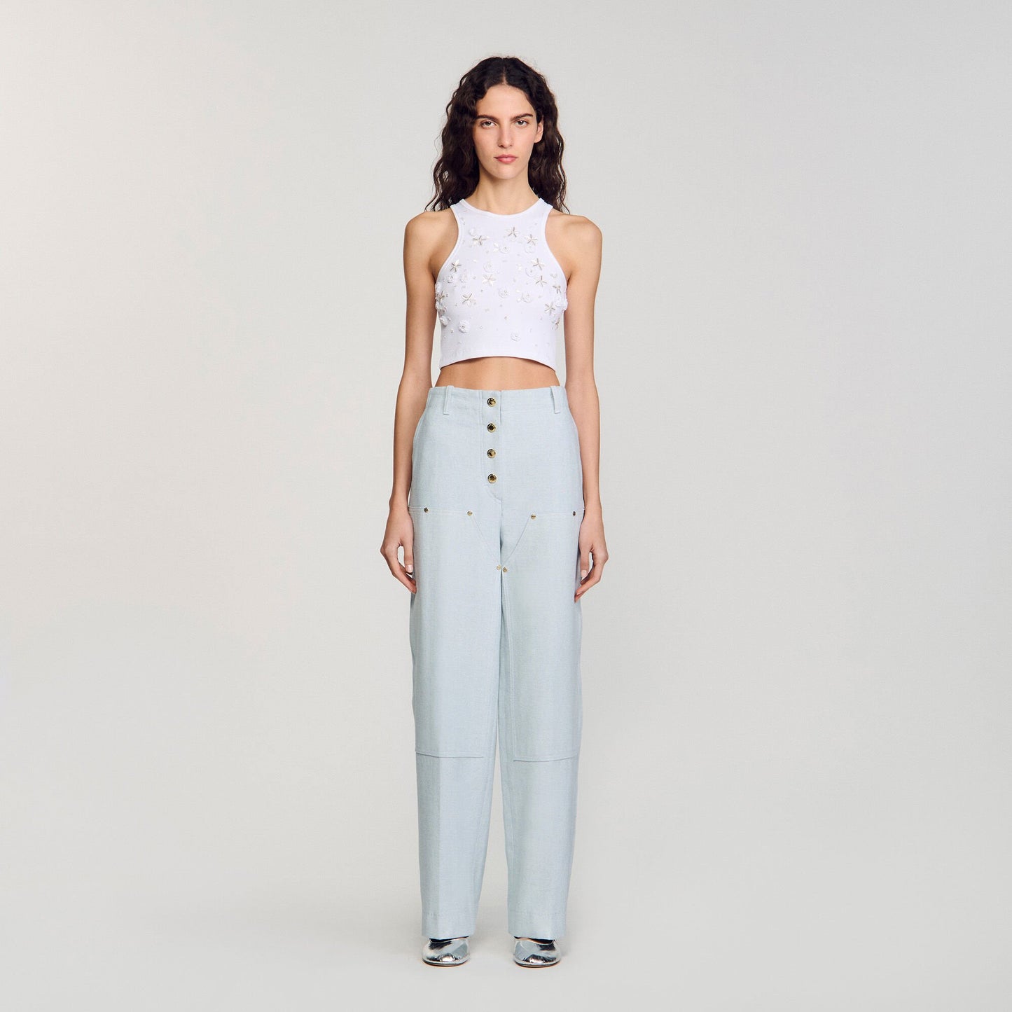 Sandro Beaded and rhinestone tank top White