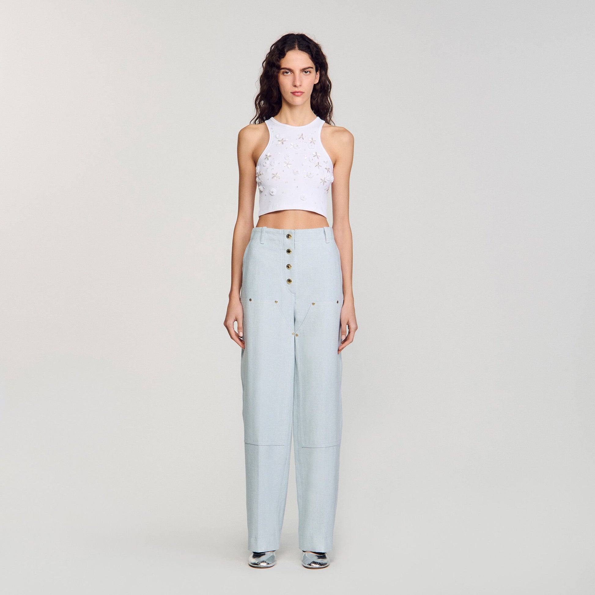 Sandro Beaded and rhinestone tank top White