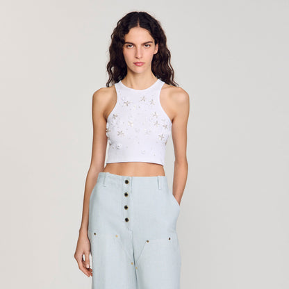 Sandro Beaded and rhinestone tank top White