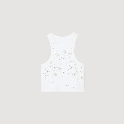 Sandro Beaded and rhinestone tank top White