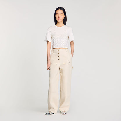 Sandro Beaded cropped T-shirt White