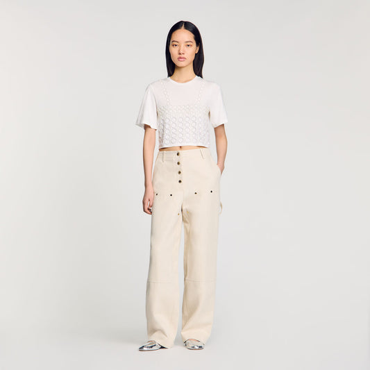Sandro Beaded cropped T-shirt White