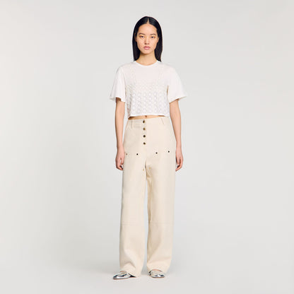 Sandro Beaded cropped T-shirt White