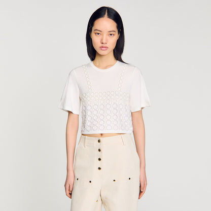 Sandro Beaded cropped T-shirt White