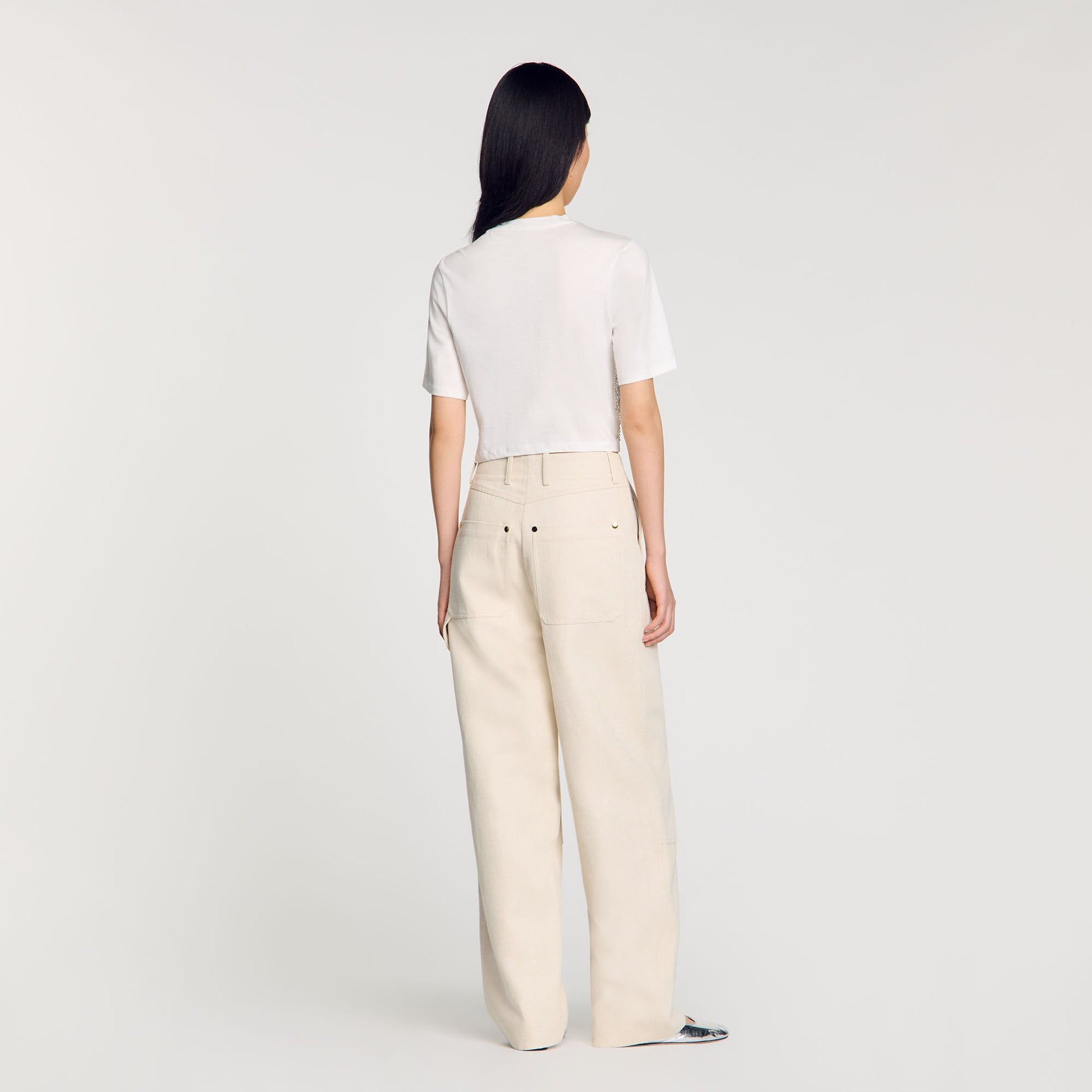 Sandro Beaded cropped T-shirt White
