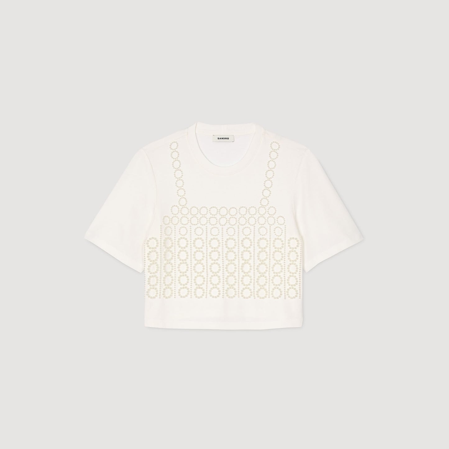 Sandro Beaded cropped T-shirt White